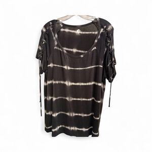 Women's A&I Black Tie-Dye Lace-Up Sleeve Top 1X (31JC)